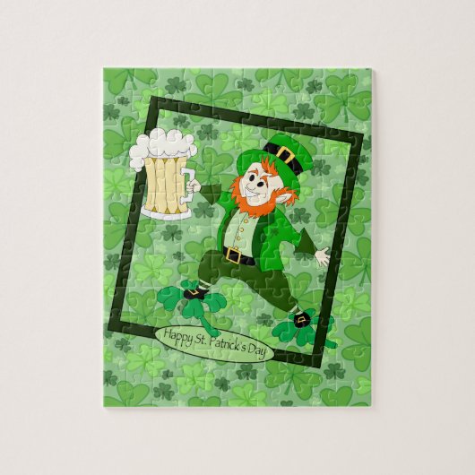 Leprechaun + Bier "Happy St. Patrick's Day" Puzzle (Vertikal)
