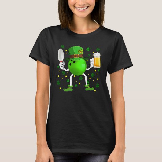 Leprechaun Bowling Ball Pin & Glass Of Beer St Pat T-Shirt (Vorderseite)