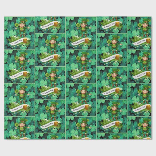 Leprechaun Clover Kleeblatt des St. Patrick's Day Geschenkpapier (Flach)