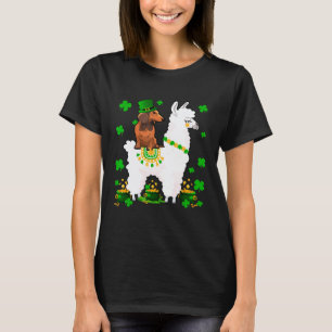 Leprechaun Dachshund reitet Lama St Patricks Tag T-Shirt