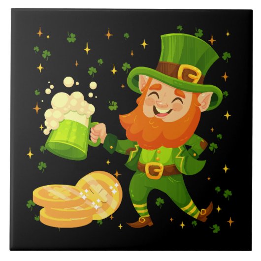 Leprechaun Drinking Beer St. Patrick's Day Fliese (Vorderseite)
