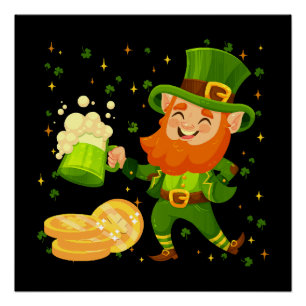 Leprechaun Drinking Beer St. Patrick's Day Poster