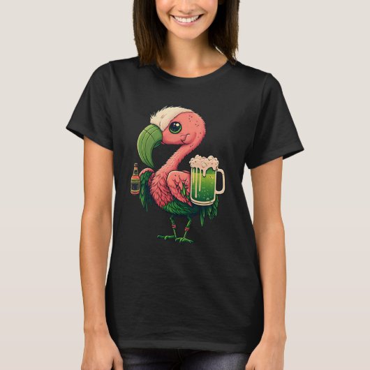 Leprechaun Flamingo Beer Irish Flamingo St Patrick T-Shirt (Vorderseite)