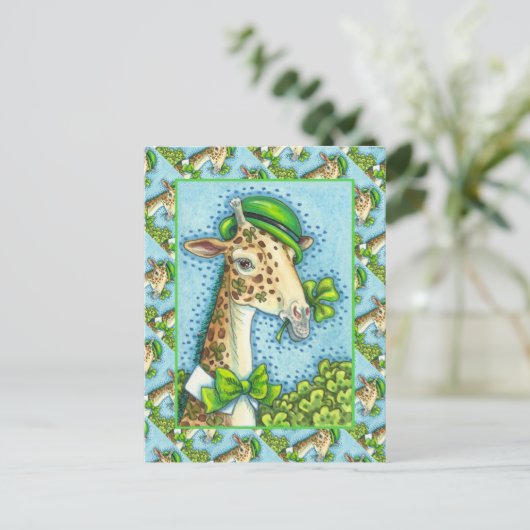 LEPRECHAUN GIRAFFE, FARBIG ST. PATRICK'S DAY POSTKARTE (Stehend Vorderseite)