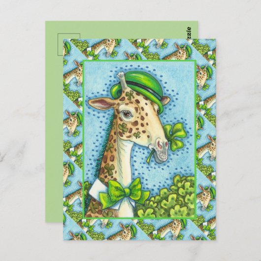 LEPRECHAUN GIRAFFE, FARBIG ST. PATRICK'S DAY POSTKARTE (Vorne/Hinten)