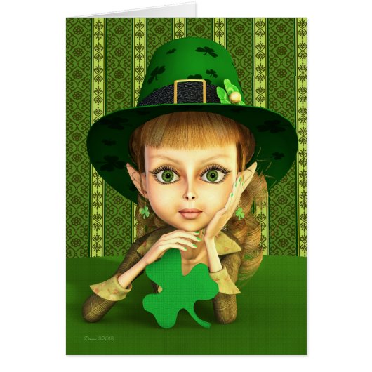 Leprechaun Girl Kleeblatt St. Patrick's Day Card (Vorne)