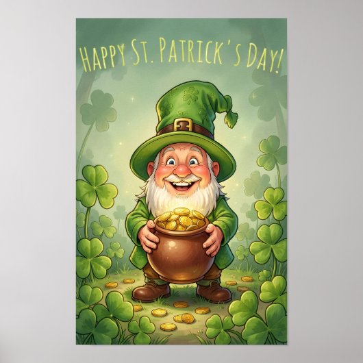 Leprechaun Gnome Happy St. Patrick's Day Shamrock Poster (Vorne)