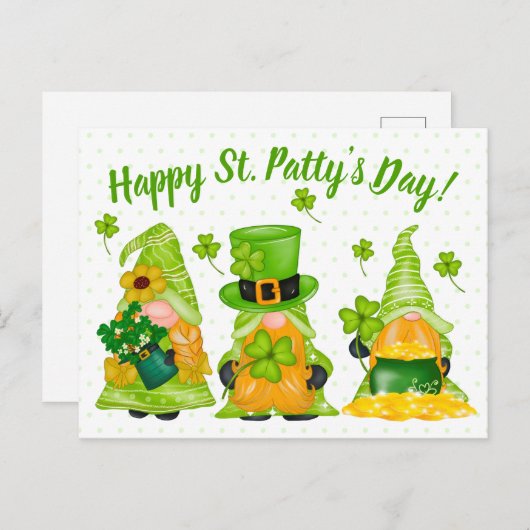Leprechaun Gnome Kleeblatt Happy St. Patty's Day Postkarte (Vorne/Hinten)