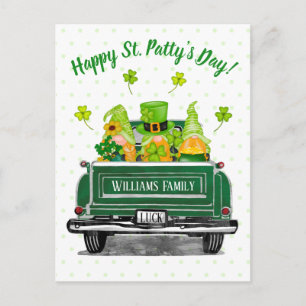Leprechaun Gnome Vintag Green Truck St. Paddy's  Postkarte