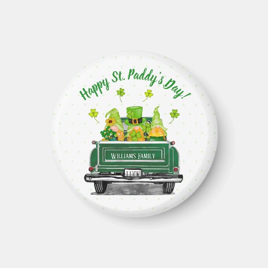 Leprechaun Gnome Vintag Truck St. Paddy's Day Magnet (Vorne)