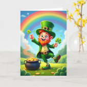 Leprechaun Good Luck Illustration Card Karte (Gelbe Blume)