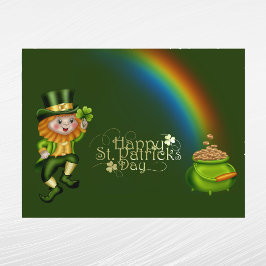 Leprechaun Green Pot Gold Rainbow St Patricks Day Feiertagspostkarte
