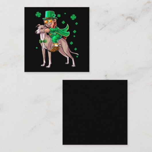 Leprechaun Greyhound Kleeblatt St Patricks Quadratische Visitenkarte (Vorne/Hinten)