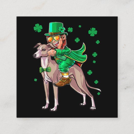 Leprechaun Greyhound Kleeblatt St Patricks Quadratische Visitenkarte (Vorderseite)