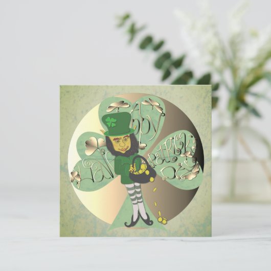 Leprechaun "Happy St. Patrick's Day" Dankeskarte (Stehend Vorderseite)