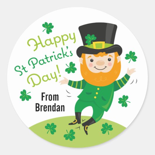 Leprechaun Happy St Patrick's Day Round Sticker (Vorderseite)