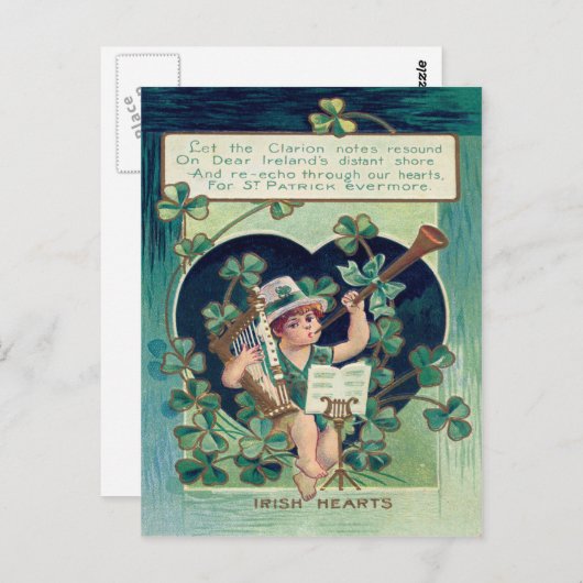 Leprechaun Harp Kleeblatt Horn Postkarte (Vorne/Hinten)