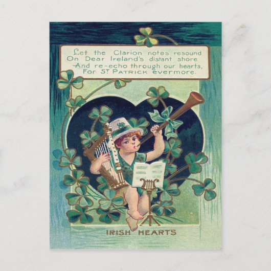 Leprechaun Harp Kleeblatt Horn Postkarte (Vorderseite)