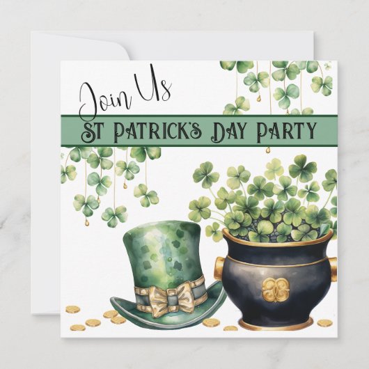 Leprechaun Hat and Pot O Clover St Patrick's Day Einladung (Vorderseite)