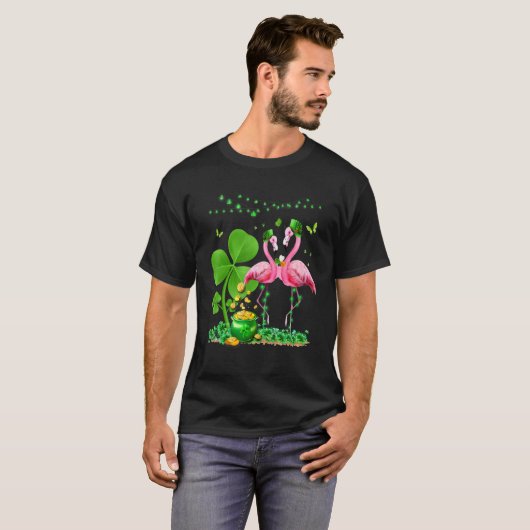 Leprechaun Hat Flamingo Kleeblatt St Patricks Day  T-Shirt (Vorne ganz)