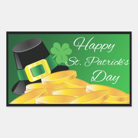 Leprechaun Hat & Gold Coins St. Patrick's Day Rechteckiger Aufkleber (Vorderseite)