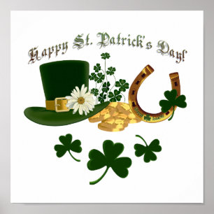 Leprechaun Hat Gold Horseshoe - St Patrick's Poster