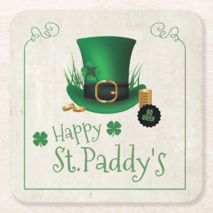 Leprechaun Hat Happy St. Paddy's ID636 Rechteckiger Pappuntersetzer