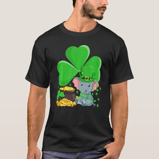 Leprechaun Hat Kleeblatt Leaf Elephant St Patrick T-Shirt (Vorderseite)