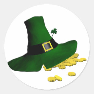 Leprechaun Hat Lucky Gold Coins Kleeblatt Luck Runder Aufkleber