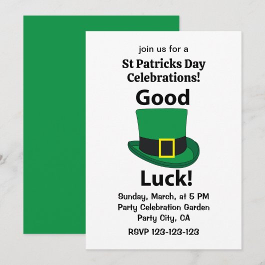 Leprechaun Hat Viel Glück St Patricks Day Einladung (Vorne/Hinten)