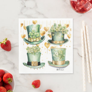 Leprechaun Hats and Gold Hearts for St Paddy's Day Serviette