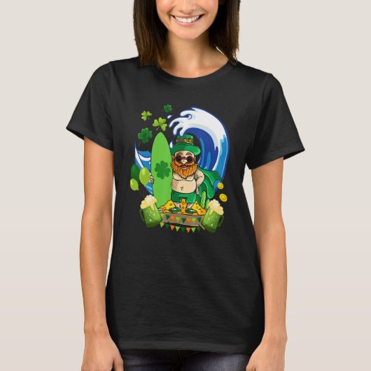 Leprechaun Hawaiian Surfing Shamrock St Patricks D T-Shirt (Vorderseite)