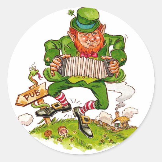 Leprechaun in Green, Happy Saint Patrick's Day Runder Aufkleber (Vorderseite)