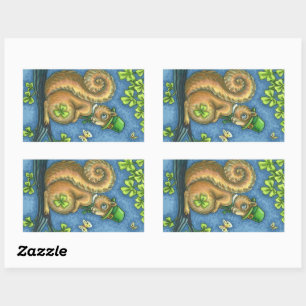 LEPRECHAUN IRISH SQUIRREL, GLÜCK-STICKERS RECHTECKIGER AUFKLEBER