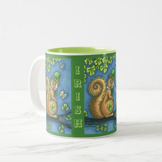 LEPRECHAUN IRISH SQUIRREL, ST. PATRICK'S DAY Lucky Zweifarbige Tasse (Vorderseite Links)