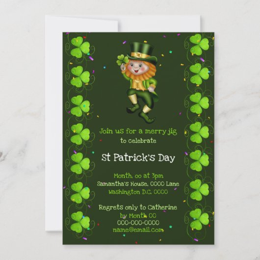 Leprechaun jig Glück Kleeblatt Irish Clover Party Einladung (Vorderseite)