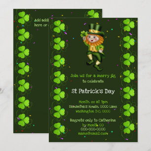 Leprechaun jig Glück Kleeblatt Irish Clover Party Einladung