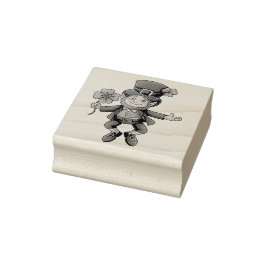 Leprechaun Jumping St. Patrick's Day Wood Block Gummistempel