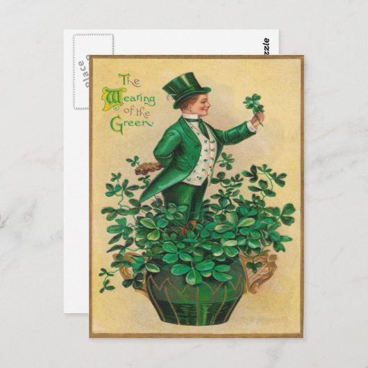 Leprechaun Kleeblatt Clay Pipe Harp von Erin Postkarte (Vorne/Hinten)