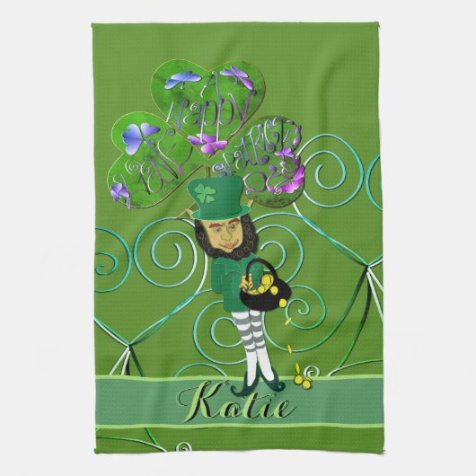 Leprechaun Kleeblatt Geschirrtuch (Vertikal)