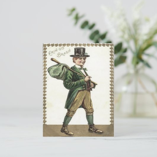 Leprechaun Kleeblatt Hobo Bindle Postkarte (Stehend Vorderseite)