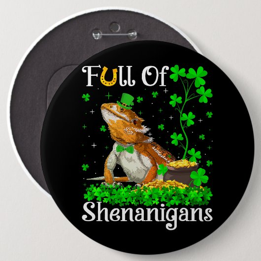 Leprechaun Kleeblatt Leaf Bearded Dragon St. Patri Button (Vorne & Hinten)