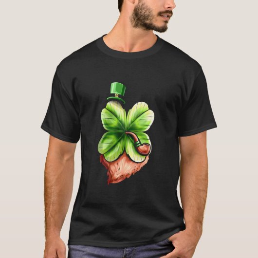 Leprechaun-Kleeblatt mit Rohrhut und Bart St Pat T-Shirt (Vorderseite)