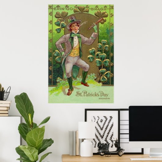 Leprechaun Kleeblatt Shillelagh Clay Pipe Poster (Heimbüro)