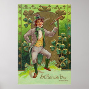 Leprechaun Kleeblatt Shillelagh Clay Pipe Poster