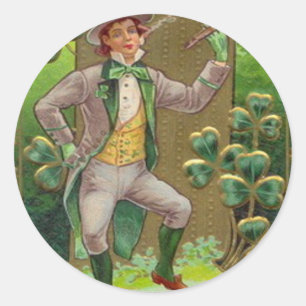 Leprechaun Kleeblatt Shillelagh Clay Pipe Runder Aufkleber