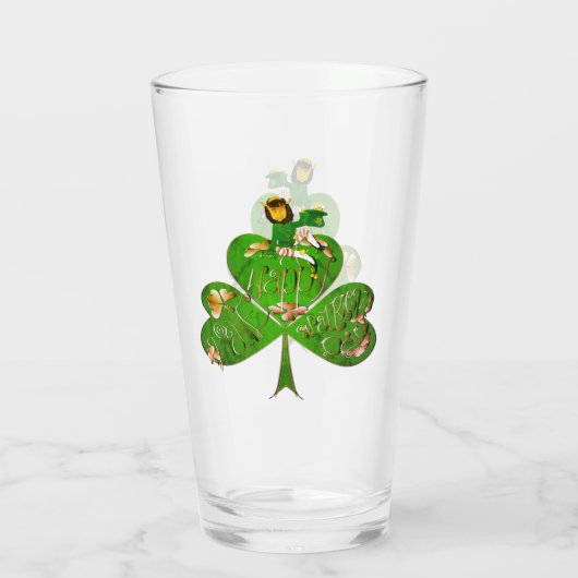 Leprechaun Kleeblatt St. Patrick's Day Glass Glas (Rückseite)