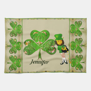 Leprechaun Kleeblatts Grau Geschirrtuch