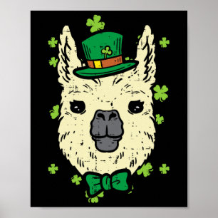 Leprechaun Lama Kopf Alpaka St Patricks Day Anima Poster