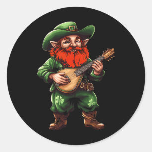 Leprechaun-Mandolinen Lustiger St. Patricks-Tag Ir Runder Aufkleber